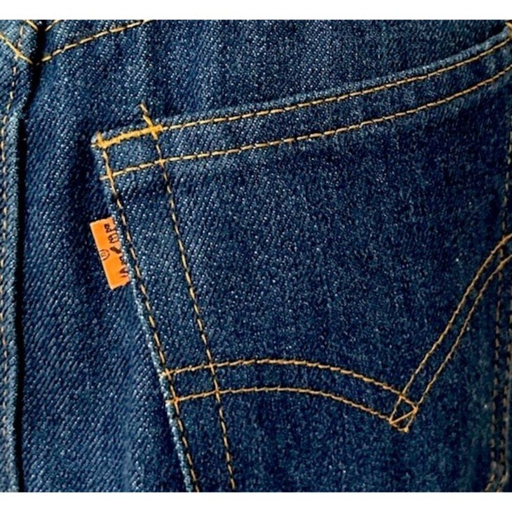 Vintage 70s 80s Levi's Orange Tab Denim A Line Midi Skirt Womens Size 10 - Picture 2 of 5